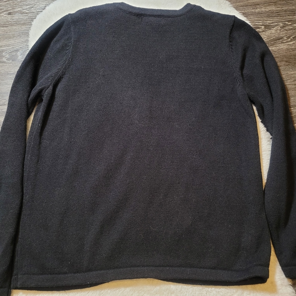Vintage Festive Polar Bears Sweater Cotton Ramie Cardigan In Black Sz L - Picture 3 of 5